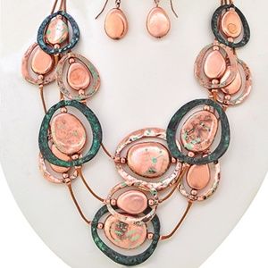 Copper, Patina and Rose Gold disk neclace